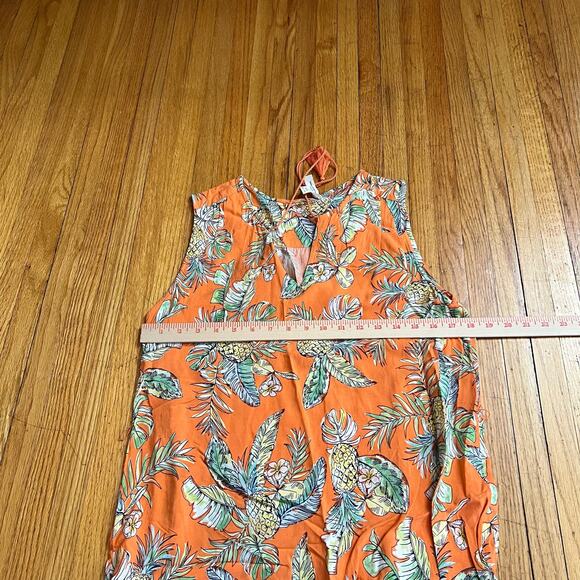 Beach Lunch Lounge Dress Womens Medium Tropical Sundress Pineapple Orange - Picture 7 of 8
